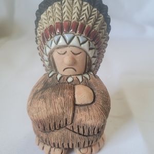 Very Rare Vintage Launa Pottery Native American Chief Made In Uraguay